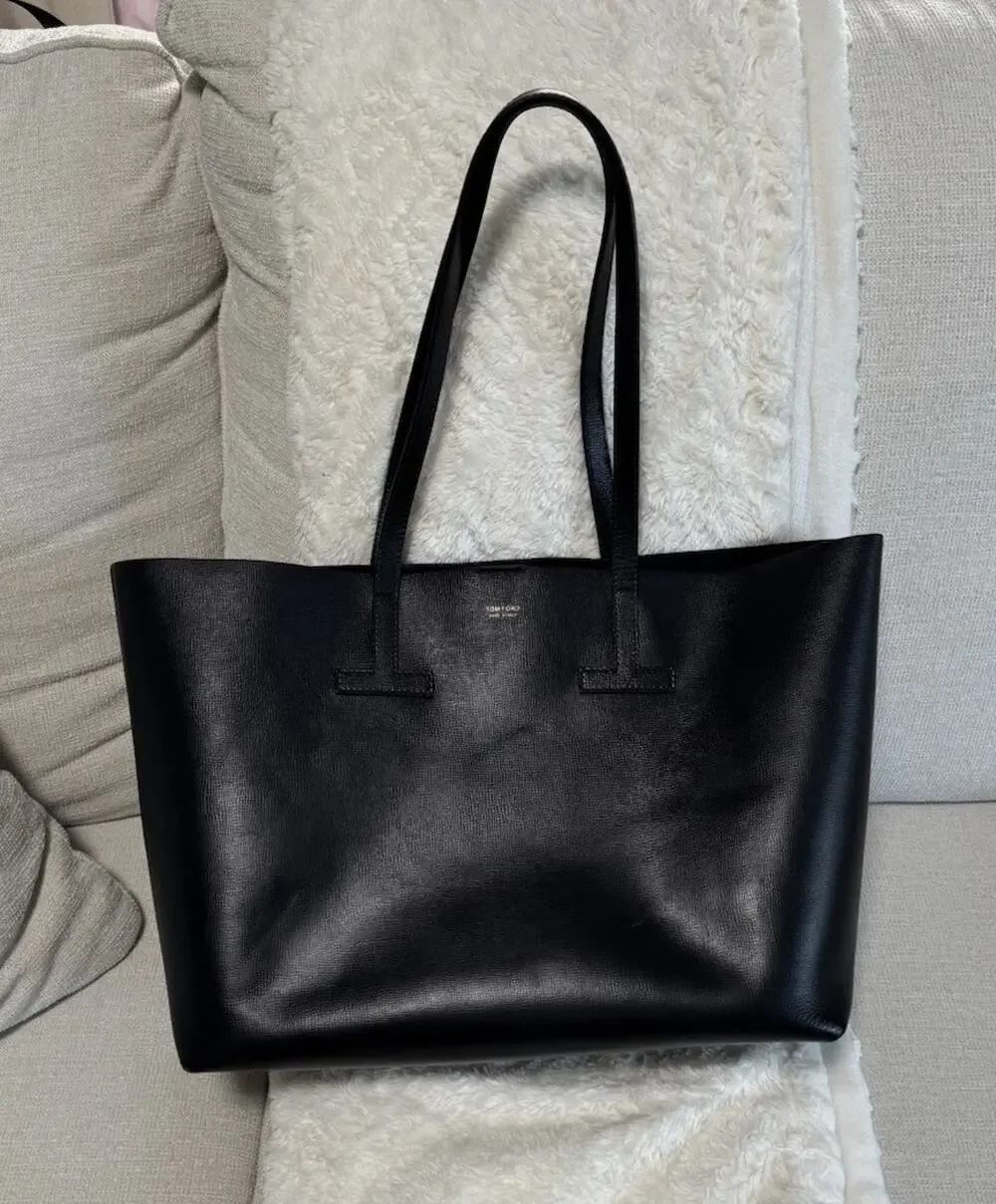 Tom Ford Gray Tote Bag Double Handles Gold Hardware Inner Pockets